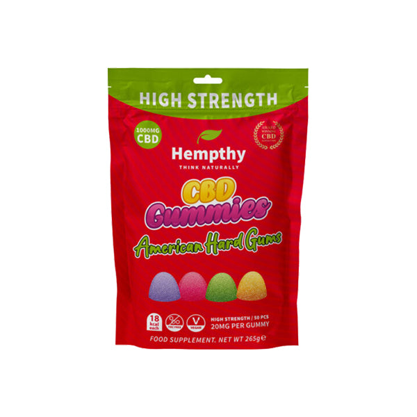 Default Title Hempthy 1000mg CBD American Hard Gums Gummies - 50 Pieces